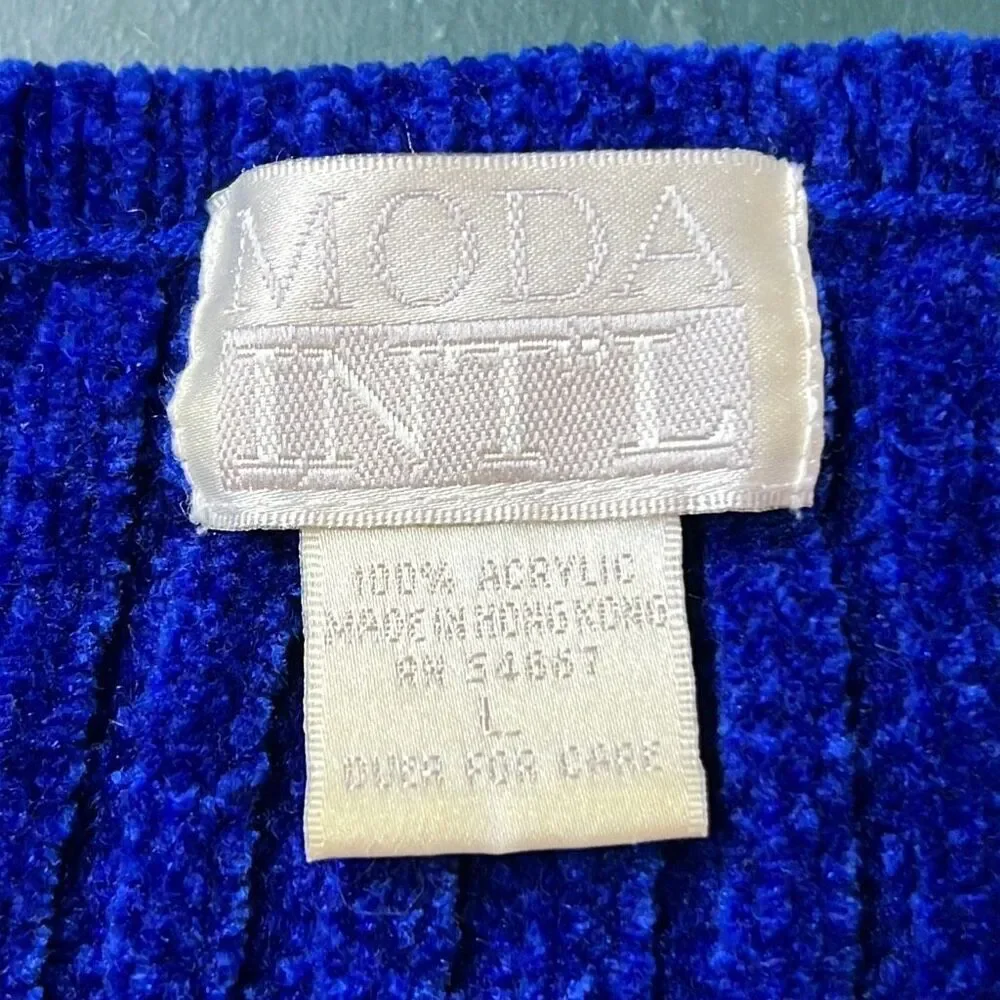 Moda Int'l Women's Blue Button Front Cropped Ribbed Cardigan Sweater Large